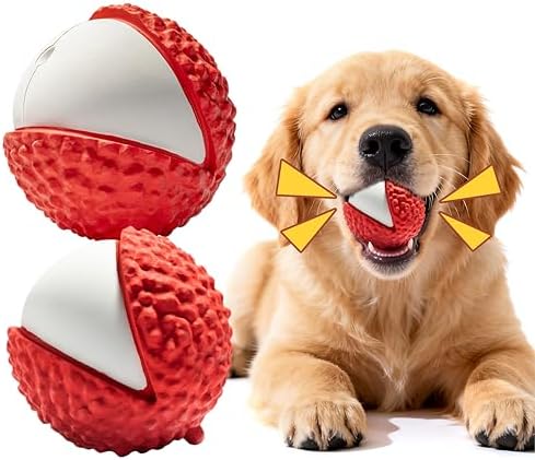 MewaJump Dog Toys Ball Pet Squeaky Toys, Interactive and Trainning Durable Chew Toys for Fetching Games for Agressive Chewer(Lychee)