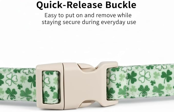 Green Dog Collar, Cute Spring Dog Collar with Green Clover Print for Large Dogs, Breathable Adjustable Large Collars for Male Female Dogs, L