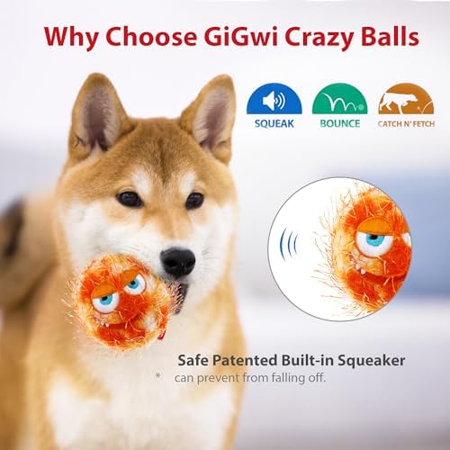 Gigwi Interactive Dog Toy Ball, 3.5" Squeaky Tennis Ball for All Dogs