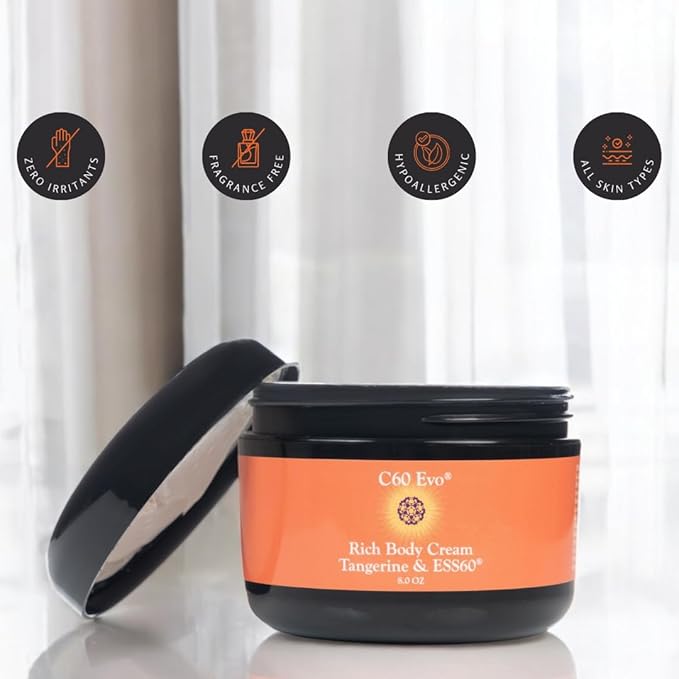 Rich Body Cream | Body Cream with Tangerine, Citrus Notes & ESS60 | Body and Face Moisturizer for Dry Skin & Skin Repair | 8 oz