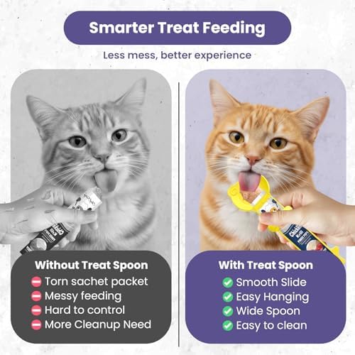 Lickable Cat Treat Spoon, Puree Squeeze Feeder, Silicone, Yellow