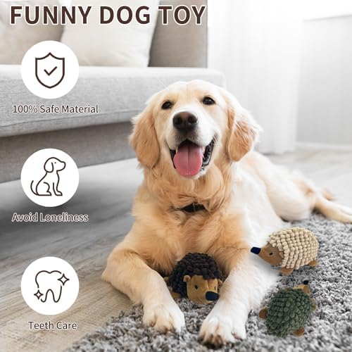 2-in-1 No-Stuffing Hedgehog Dog Toys 3 PCS, Squeaky Ball for Throwing Play | Interactive Chewing Toys for Medium and Small Pets, Durable Plush for Companion, Keep Puppy Busy, Holiday Gift
