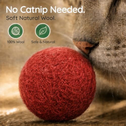 Wool Cat Toys - Felt Cat Toy Balls for Small Pet Fetch and Play - Eco Friendly Quiet Wool Ball Cat Toy for Cats and Kittens - Choose Your Colors 6PCS (Red)