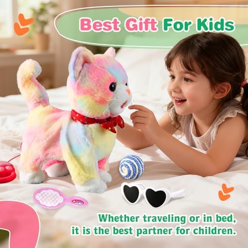 Colorful Leash Walking Cat for Girls Set Toy Interactive Talking Singing Cat Kids Remote Control Walking Kitten Dancing Kitten Mimicking Robotic Kitty That Meow and Purrs Robot for Toddlers Baby