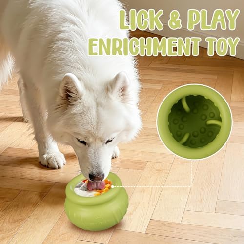 Wobbly Dog Enrichment Lick Toy, Stuffable Frozen Lick Bowl to Keep Dogs Busy, Long-Lasting Interactive Treat Dispensing Dog Toy, Silicone Fetch Catch Chew Toy(Green,M)