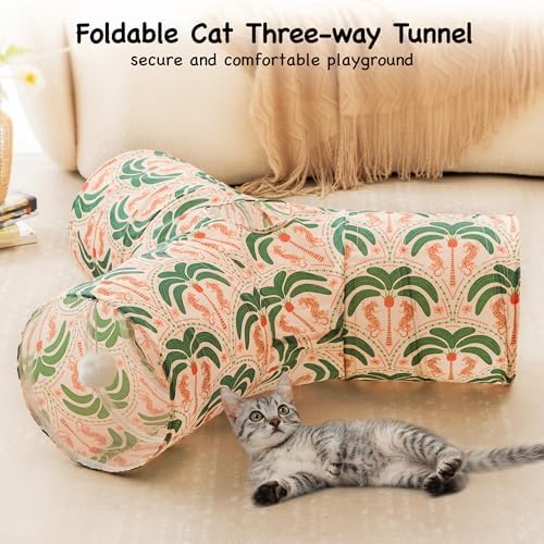 Tempcore Cat Tunnel, 3-Way Collapsible Toy for Indoor Cats, Coconut