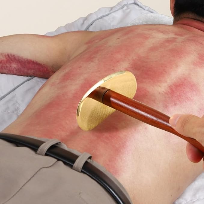Brass Gua Sha Board with Long Handle, Self-Scraping Massage Tool for Home Use, Full Body Back Gua Sha Scraper with Rosewood Handle (Short Handle)