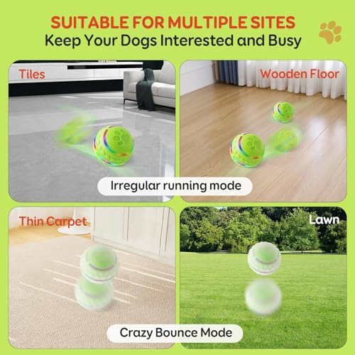 Interactive Dog Toys for Small & Medium Dogs, Pet Toys with Rechargeable & Waterproof, Automatic Rolling Dog Balls with Silicone Cover
