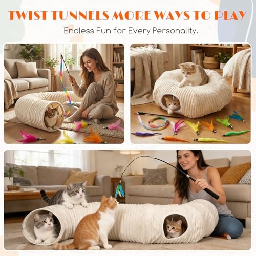 Cat Tunnel Bed with 12 Interactive Toys, Kitten Toys for Indoor Kittens