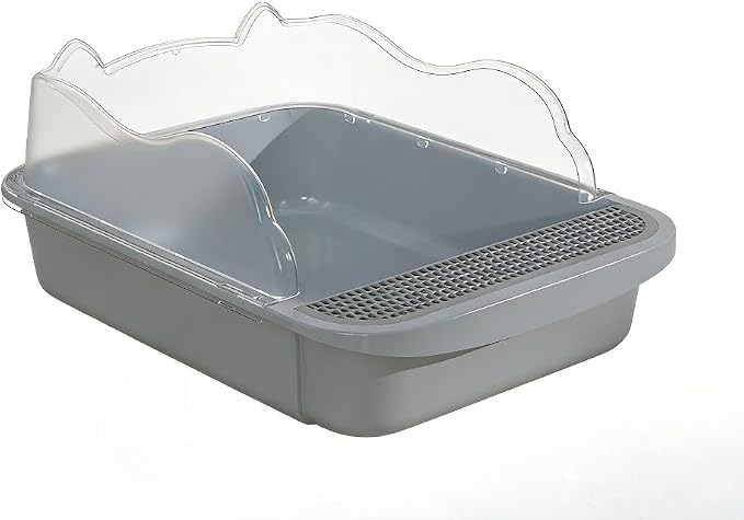 Open Top High Sided Cat Litter Box, Anti-Splashing Semi-Enclosed Litter Box with Removable Tray, Sifting Scoop Included - Easy to Clean & Odor Control(Grey,Large)