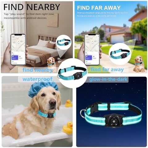 Tracking Collar for Dogs Waterproof Adjustable Air Tag Dog Collar Holder, Comfortable Dog Collars for Small Medium Large Dogs (SkyBlue, S)