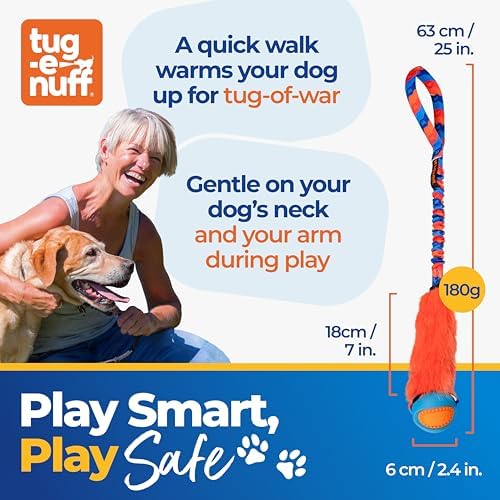 Tug-E-Nuff Fauxtastic PowerBall Bungee Tug (Orange Pattern) Dog Toys, 25 in