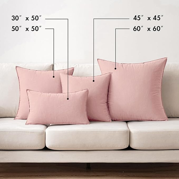 MIULEE Euro Shams Decorative Linen Pillow Covers 24x24 Inch Light Pink | Pack of 2, Boho Farmhouse Modern Soft Accent Throw Pillows, Neutral Cushion Covers, Home Decor for Bed Sofa Couch Living Room