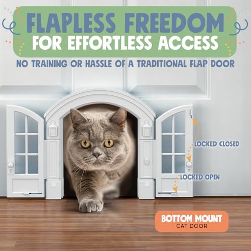 Purrfect Portal French® Cat Door - Stylish No-Flap Cat Door Interior Door for Average-Sized Cats Up to 20 lbs, Easy DIY Setup, Secured Installation in Minutes, No Training Needed, 7.13 x 8.32”