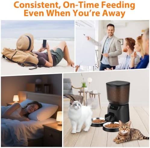 Automatic Cat Feeders WiFi for Two Cats, 5L/20 Cups Double Automatic Cat Food Dispenser with APP Control, 2 Stainless Bowls, Timer Setting 20 Portions 10 Meals Per Day