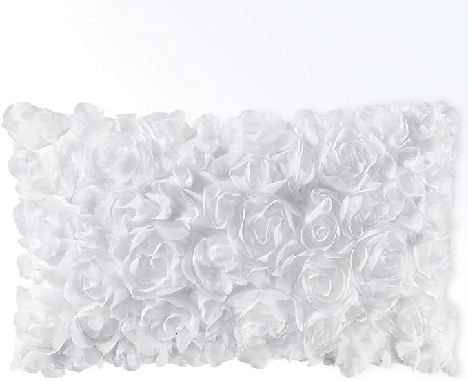 MIULEE Decorative Rose Flower Pillow Cover Pack of 1 White 12x20 Inch | Cute Romantic Stereo Chiffon Throw Pillow Cover Aesthetic Solid Pillowcase for Girl Coquette Room Decor Coach Bedroom
