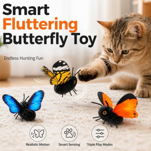 Fluttering Butterfly Cat Toy, 2027 New Cat Toys for Indoor Cats (Blue)