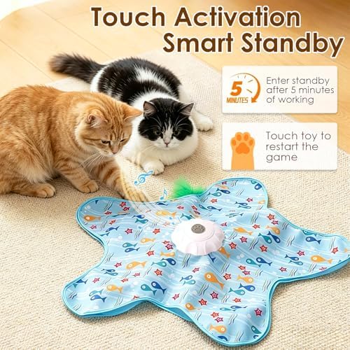Interactive Cat Toys for Indoor Cats, USB Rechargeable Hide and Seek Automatic Feather Moving Kitten Toy with 2 Replaceable Wands, 3 Modes, 5-Min Auto-Sleep & Realistic Bird Sounds(Colorful)