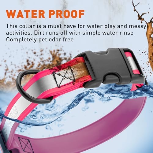 Dogline BioThane Reflective Dog Collar – Waterproof Heavy Duty Dog Collars – High Visibility Quick Release Dog Collar with Sturdy Buckle – Fun Modern Colors – Comfortable and Safe