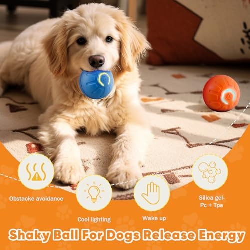 2PCS Shaky Ball Toy for Dogs, Vibrating Dog Ball, USB Rechargeable, Interactive, Automatic Moving, Bouncing, Perfect for Small, Medium, Large Dogs (Small, Gear)