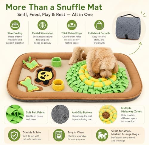 2IN1 Dog Bed Mat&Snuffle Mat for Dogs Large Breed, 28.3''x28.3'' Interactive Puzzle Dog Food Mat, Easy to Clean, Durable, Mental Stimulation & Slow Feeding Game for All Breeds