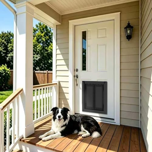 Aluminum Large Dog Door for Door Mount, Up to 110 LBS, Black | French Style Heavy Duty Pet Door, Double Magnetic Flaps, Telescoping Tunnel, Solid Aluminum Frame Fits Dogs Up to 110 LBS