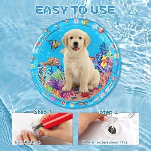 Cat Water Mat with Fish- Thickened Cat Sensory Water Play Mat Toy, Indoor Pet Water Bed Play Mat-Round