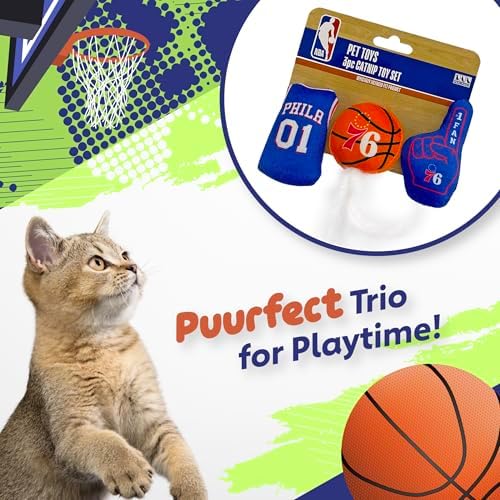 BEST PLUSH NBA 76ERS Cat Toys - 3pc Set: Jersey, Basketball & #1 Fan. Filled with Fresh Catnip. Beautiful Team Logos