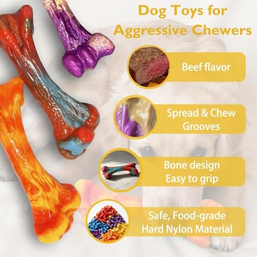 3-Pack Dog Chew Toys for Aggressive Chewers, Medium Large Breed