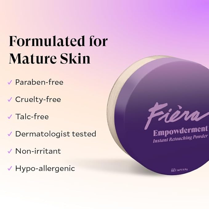 Fièra Empowderment™ Finishing Powder, Talc-Free Blurring & Soft-Matte Setting Powder for Mature Skin, Pore & Fine-Line Smoothing, Lightweight Instant Retouching Formula, Medium Shade, 0.2 OZ
