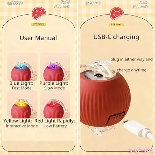 Interactive Cat Toy Rolling Ball with Tail, Motion Activated Indoor Cats