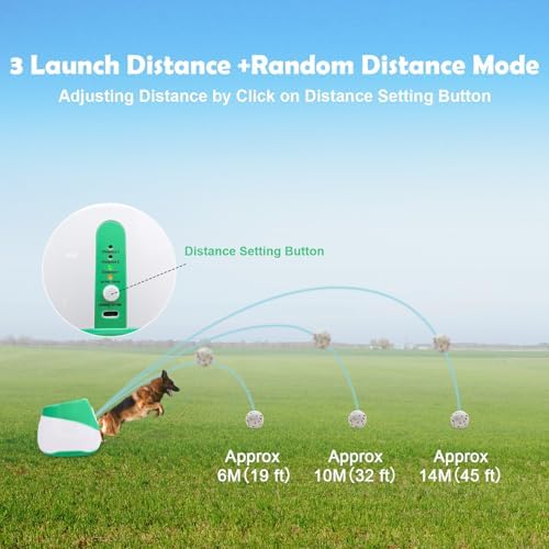 MEKAPLE Automatic Dog Ball Launcher for Samll to Medium Dogs, Upgraded Interactive Toy Balls Thrower, Distance Adjustable Mental Stimulating Dog Toys with 4 Etpu Balls 2.2 Inch (Green)