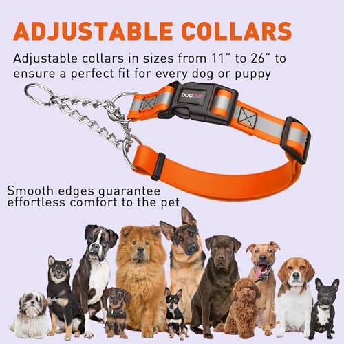 Dogline Reflective Martingale Collar for Dogs with Quick Release Buckle – Biothane Dog Collar with Herm Sprenger Assembly Chain – Waterproof No Pull Dog Collar, L 11”-15”, Hunter Orange