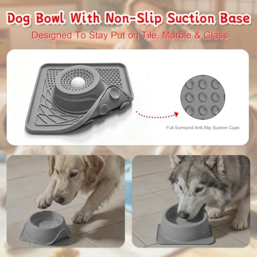 Slow Feeder Dog Bowl & Lick Mat,2-in-1 Dog Lick Bowl with Interactive Rolling Ball for Liquid and Thick Treats,Anti-Slip Dog Lick Bowl for Dogs & Cats