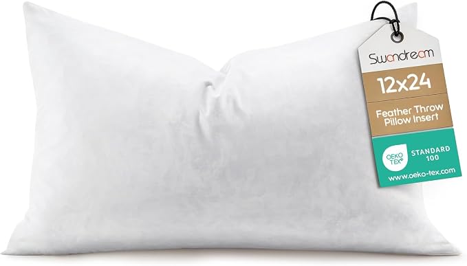 12x24 Feather Lumbar Pillow Insert, Decorative Throw Pillow Insert for Covers, Fuller Fit with Soft Support for Bed and Couch