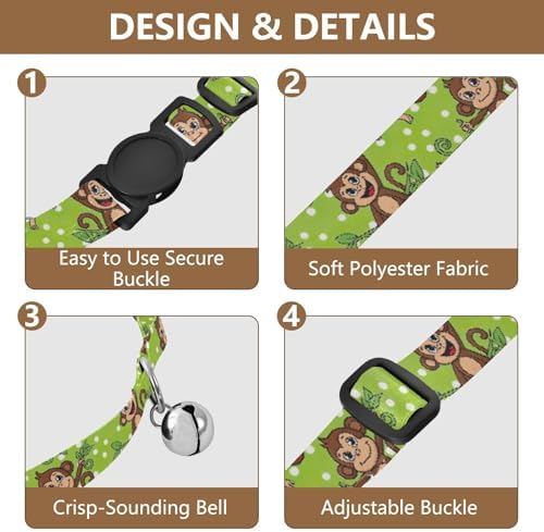 Polka Dots Monkey Green Dog Collar 2 Pack Adjustable Pet Collar Adjustable 10.6 to 17.1 Inches