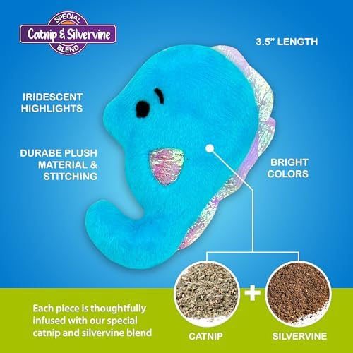 Catnip & Silvervine Plush Cat Toy for Kittens - Seahorse