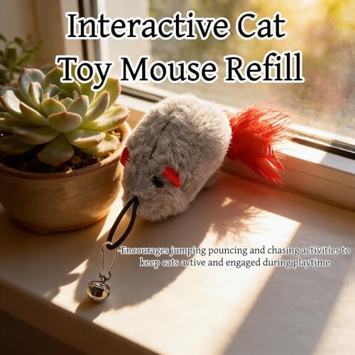 3 Pack Cat Wand Refill Toys Gray Mice with Feather Mice Toy for Cats Cat Feather Toy Refill Wand Attachment Interactive Refills for Feline Play