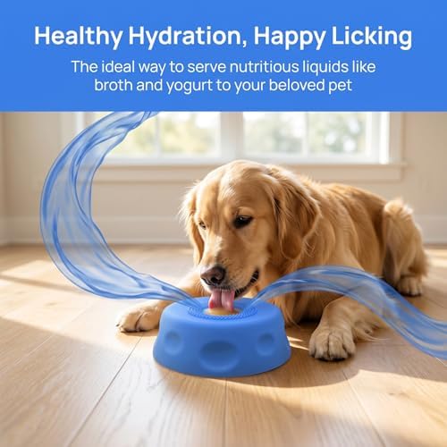 Interactive Dog Licking Toy Ball Slow Feeder Bowl, Food Safe Silicone Bowl for Bone Broth Yogurt Juice, Slow Feeding Protect Dog Stomach & Gut (Blue)