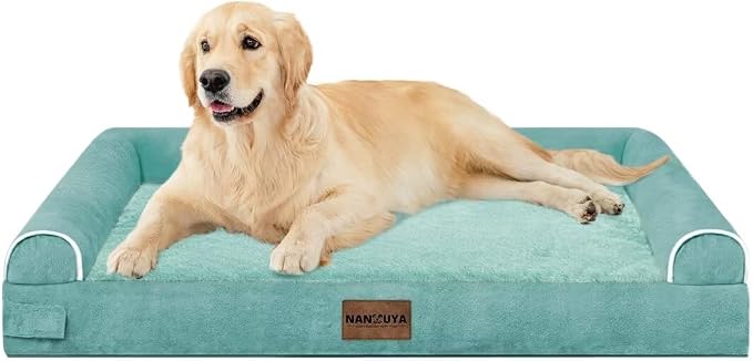 Orthopedic Dog Bed for Large Dogs, 36 x 27 Inch, Aqua Blue | Egg crate foam for joint support, 3-sided bolster pet sofa, waterproof lining, washable cover, and non-skid base