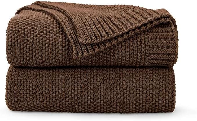 CozeCube Dark Brown Seed Stitch Throw Blanket 50"x60", Farmhouse Decor | Blanket for Couch, Soft Cozy Cable Knit Throw for Bed Sofa Living Room, Lightweight Warm Decorative Christmas Blanket