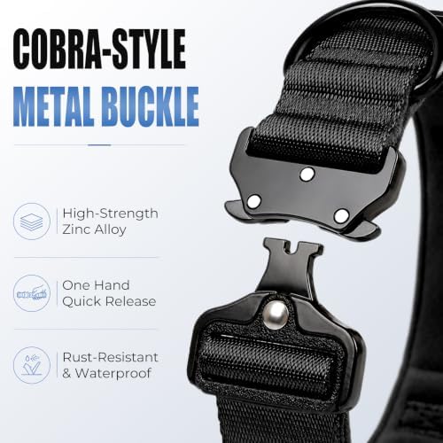 Tactical AirTag Dog Collar with Holder for Medium Large Dogs, Black, M