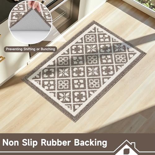 Ileading Indoor Door Mat 2x3ft, Absorbent Muddy Mats for Dogs, Low-Profile Entrance Welcome Mat with Non-Slip Rubber Backing, Washable Runner Carpet for Hallway,Entryway,Kitchen(Brown)