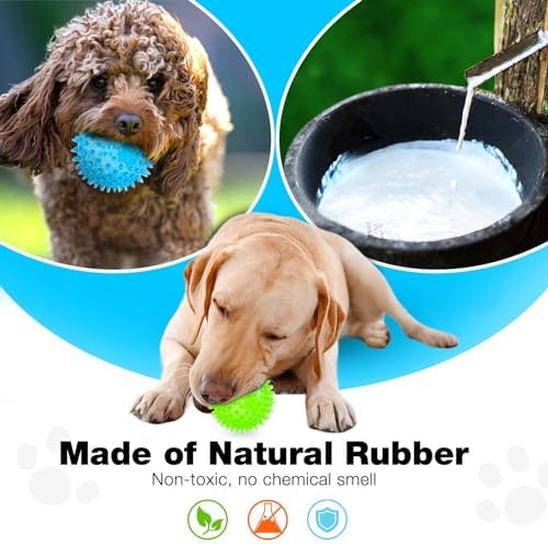 PUPTILY Puppy Toy 2.5” Squeaky Dog Balls Toys and Spikey Dog Ball for Aggressive Chewers for Small Dogs Dog Balls for Clean Teeth and Training （6 Pack