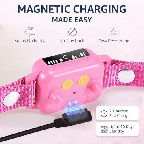 Bark Collar for Small Dogs 5-15 lbs with Magnetic Charging – No Shock, 3 Beep & Vibration Modes, 5 Sensitivity Levels - Humane Stop Anti-Barking Device - Dog Training Bark Collar (Candy Pink)