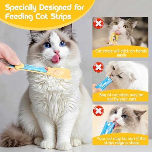 Yummy Sam 4 Pcs Cat Strip Feeder and Pet Food Mixing Spoon, Kitten Strip Squeeze Spoon for Wet Food and Liquid Snack, Cat Lickable Puree Treat Snack Dispenser Feeding Scoop for Puppies Small Pets