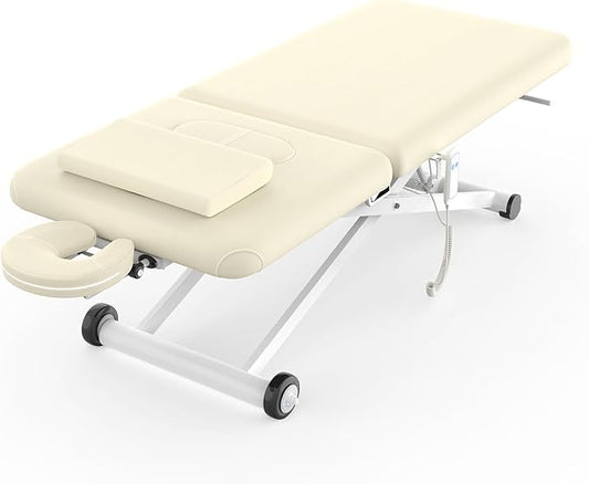 pouseayar Heavy Duty Electric Massage Table, Electric Lift Motor and Manual Backrest Adjustable for Treatment/Medical Spa/Facial Bed/Beauty Bed and More - 31.5 Wide x 75 Long - White