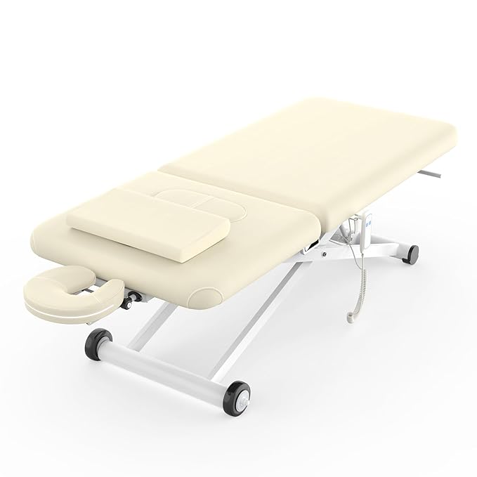 Electric Massage Table, Electric Lift Motor Height adjustable and Manual Backrest Adjustable Angle for Treatment/Medical Spa/Facial Bed/Beauty Bed/Massage Bed and More - 32 Wide x 75 Long - White