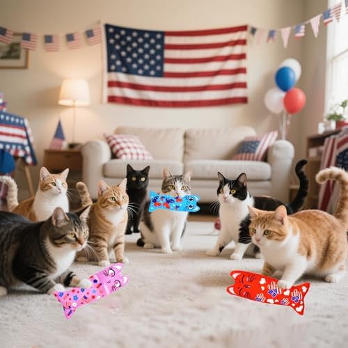 Patriotic Cat Catnip Toys with Crinkle for Indoor Cats 6 Pack