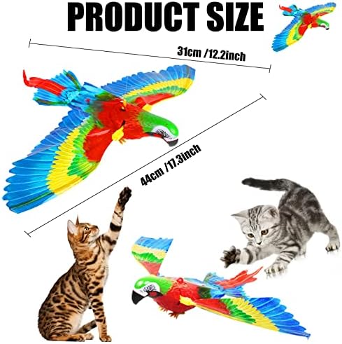 LOMIMOS Simulation Bird Cat Toy with Lights and Sound, Interactive Hanging Spinning Electric Toy Bird for Cats Indoor Ceiling Kitten Play Chase Exercise Eliminating Boredom(Parrot)
